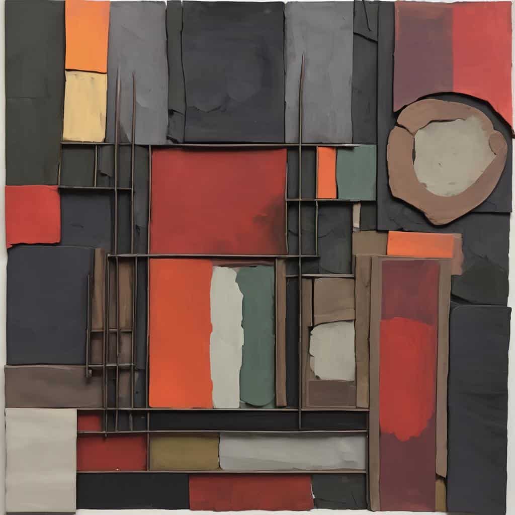 Μοντέρνα αφαιρετική τέχνη με γήινες αποχρώσεις και γεωμετρικά στοιχεία, εμπνευσμένη από την αίσθηση του άχρονου, ιδανική για σύγχρονους χώρους και διακόσμηση.